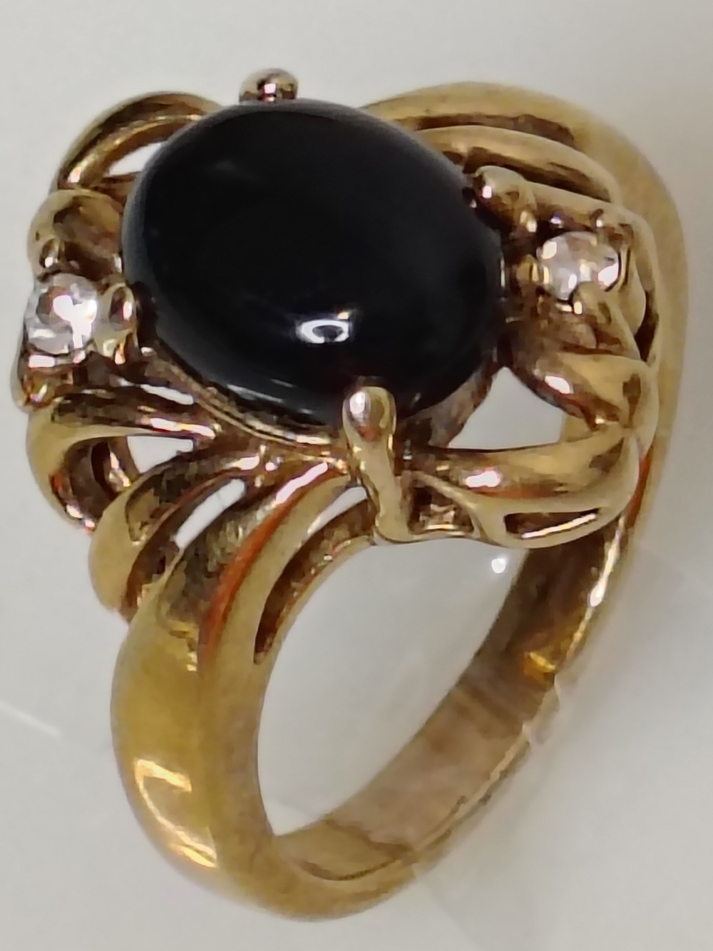 Gold-Tone Black Stone Cocktail Ring